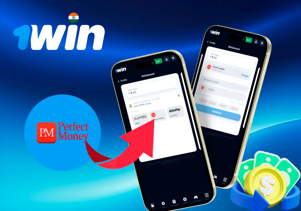withdrawal options, featuring Perfect Money, AstroPay, and other wallet services, shown on a mobile interface